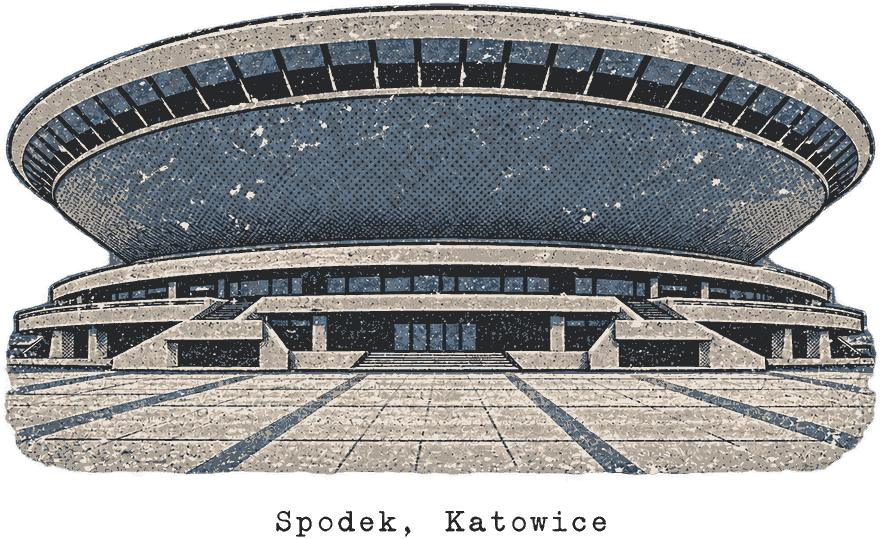 Spodek w Katowicach - to prawdziwa fotografia, nieco przerobiona i wystylizowana AI
