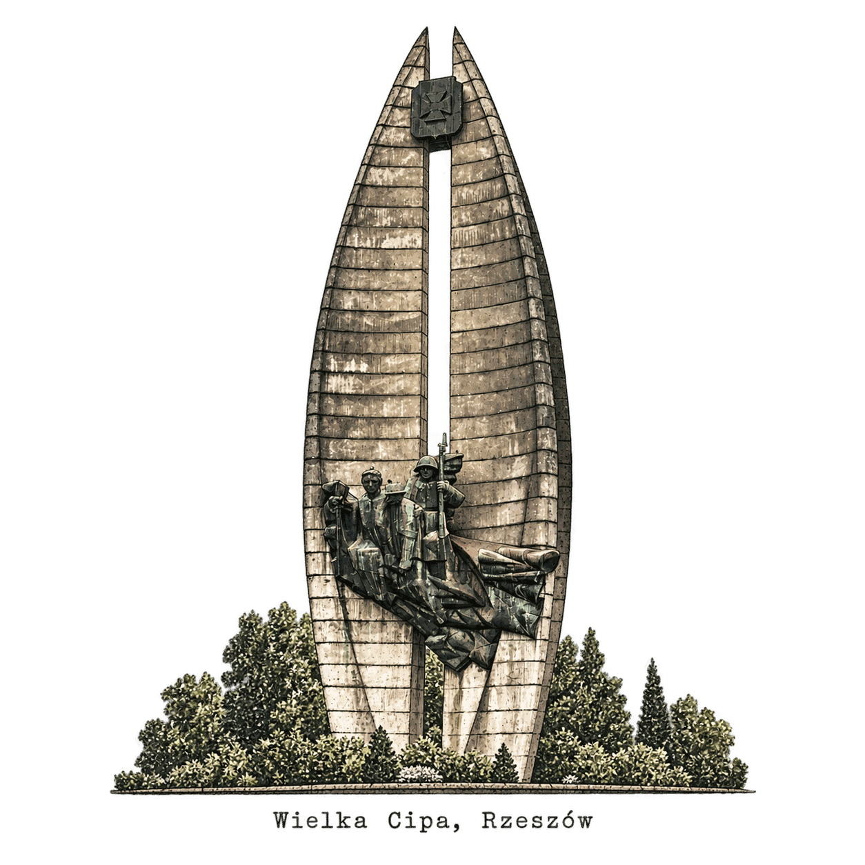 Monument to the Revolutionary Act (Pomnik Czynu Rewolucyjnego) in Rzeszów - this is a real photo, but edited and styled by an AI photo editor